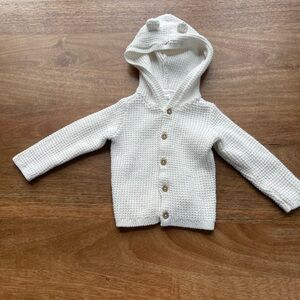 Cream Knit Button-Up Sweater Hoodie